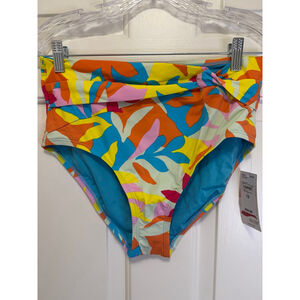 Women’s Lands’ End Turquoise Multi Graphic Floral Bikini Bottoms | Size 12 | NWT